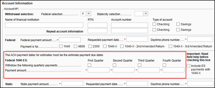 Image of ACH Payment dates section on screen PMT